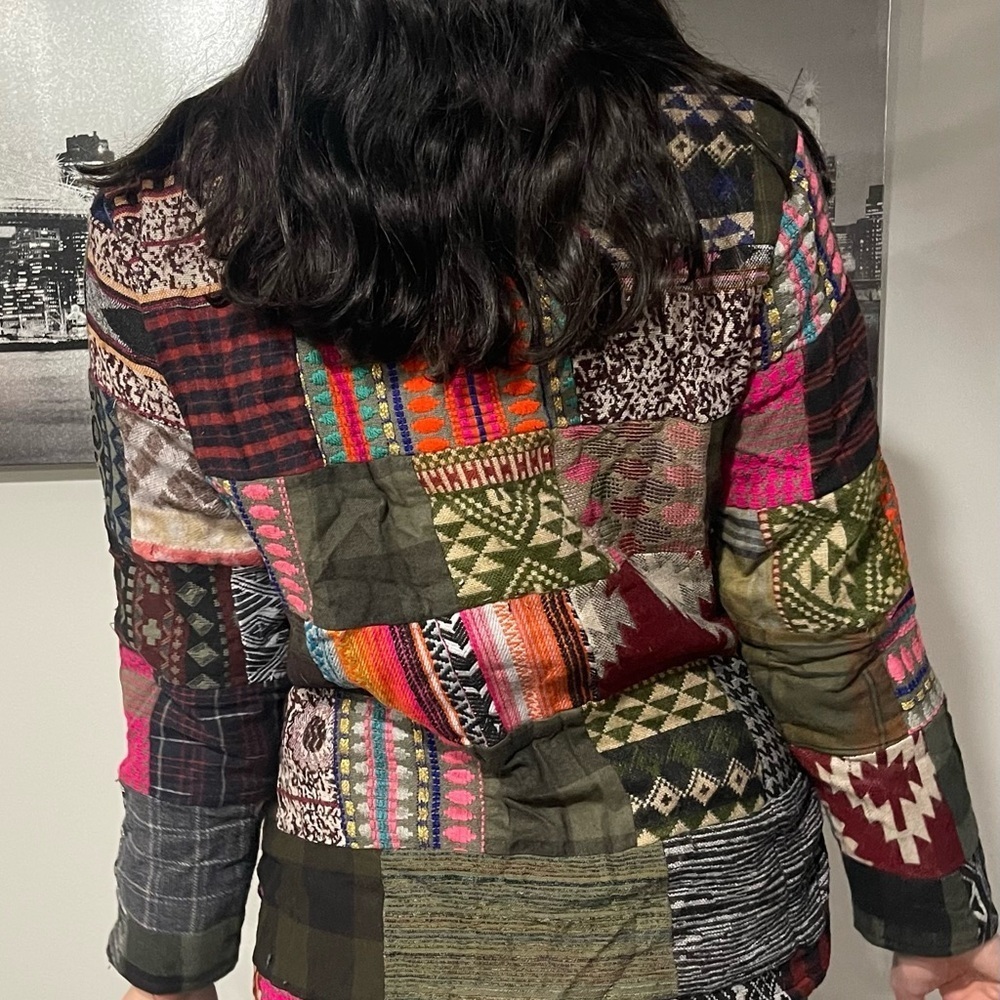 New SACRED THREADS fleece jacket coat patchwork S/M - Picture 4 of 4